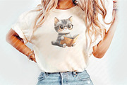 Cute Cat with Book Sublimation png, an Illustration by Watercolor design (Thumbnail 5 of 11)