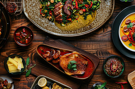 Directly above shot of various food, a Photo by LOGOCREATIVE