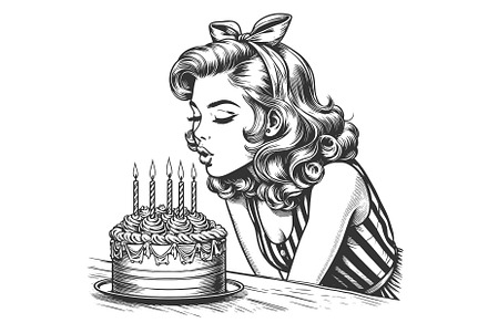 Pin-Up Girl Blowing Out Birthday, a Person Illustration by AlexArt