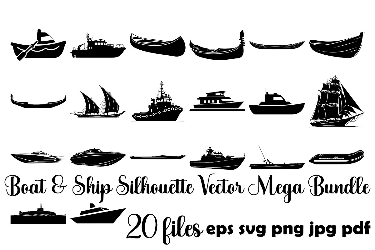 Boat Ship Silhouette Vector Mega, an Object Illustration by Designer_Momina (Photo 1 of 21)