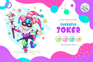 Cheerful cartoon joker. Tshirt, PNG., a Person Illustration by KENO Mascots