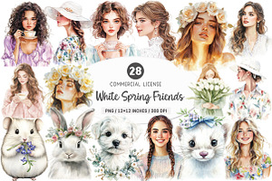 Watercolor White Spring Friends PNG, an Illustration by SinaCreation