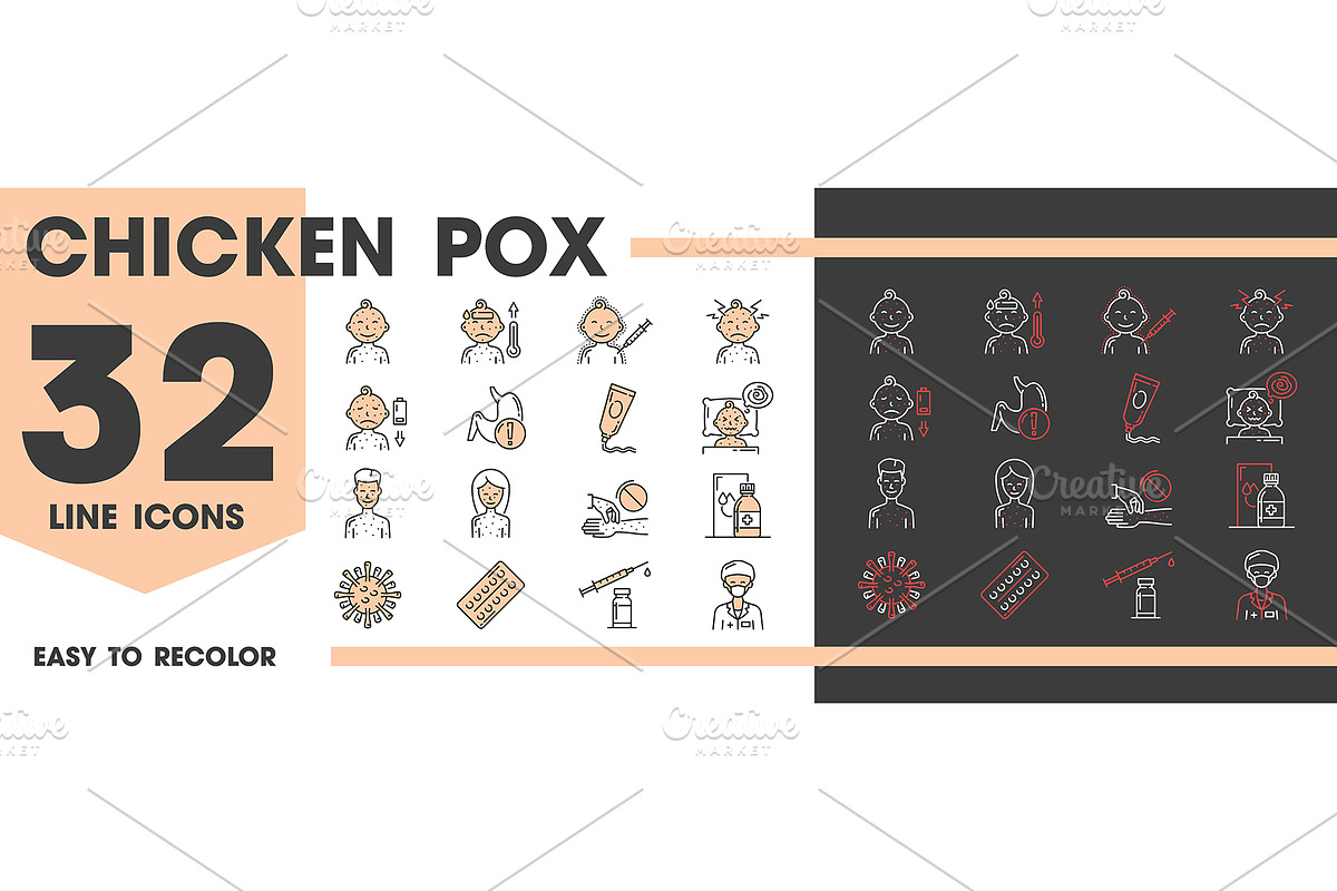 Chicken pox line icons, an Illustration by Vector Tradition (Photo 3 of 3)