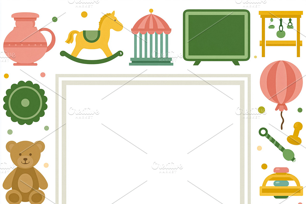Baby childhood toys frame for birth announcement, nursery decora, an Illustration by Studio ANNA