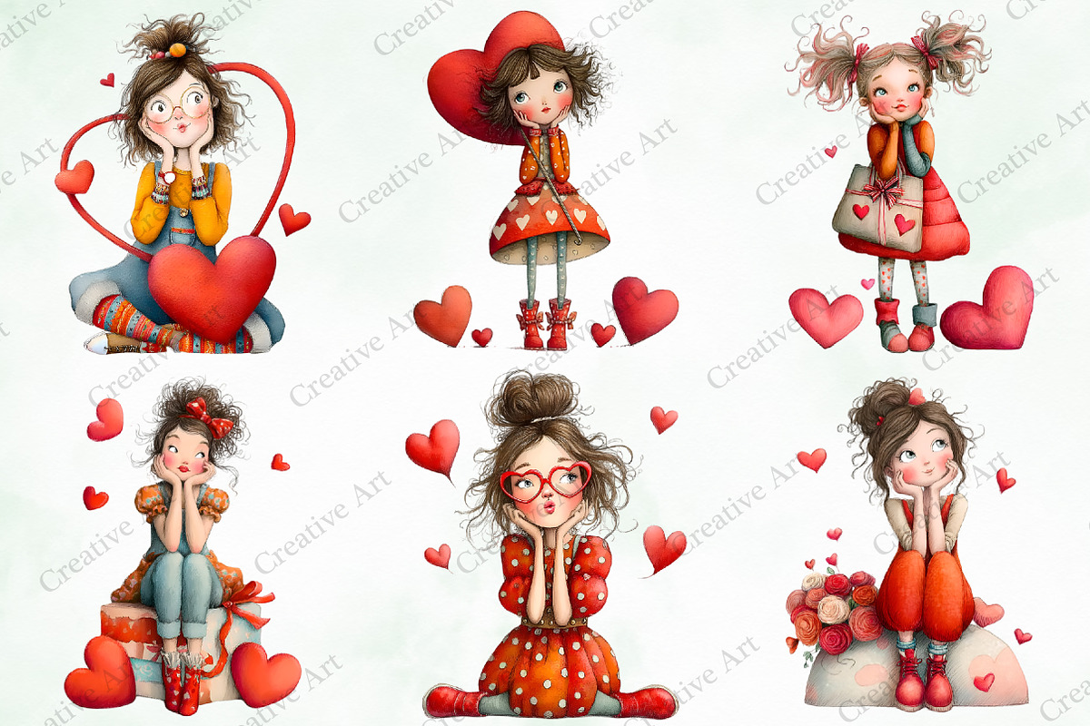 Valentine Quirky Girl Clipart Bundle, an Illustration by Creative Art (Photo 3 of 10)