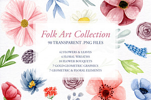 Watercolor flowers Folk art