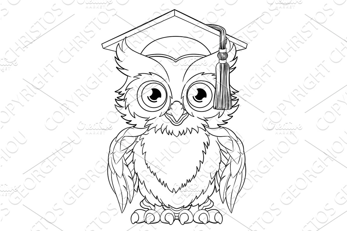 Wise Owl Bird Cartoon Graduation, an Education Illustration by Christos Georghiou