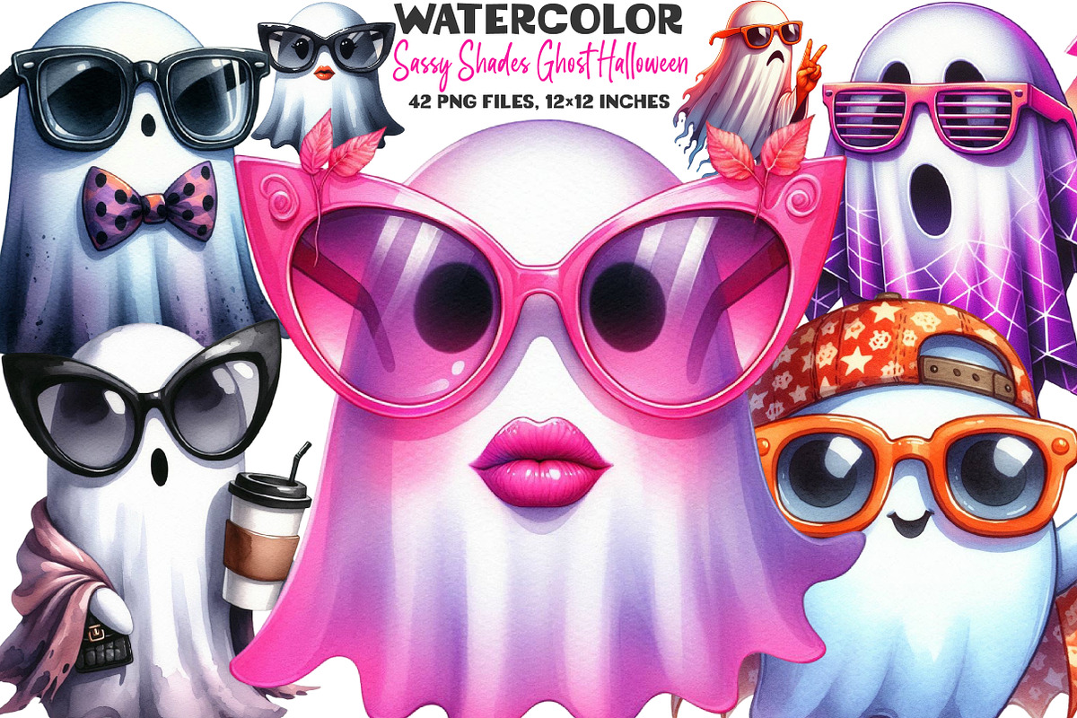 Sassy Shades Ghost Halloween Clipart, an Illustration by DreamArtGraphic (Photo 1 of 5)