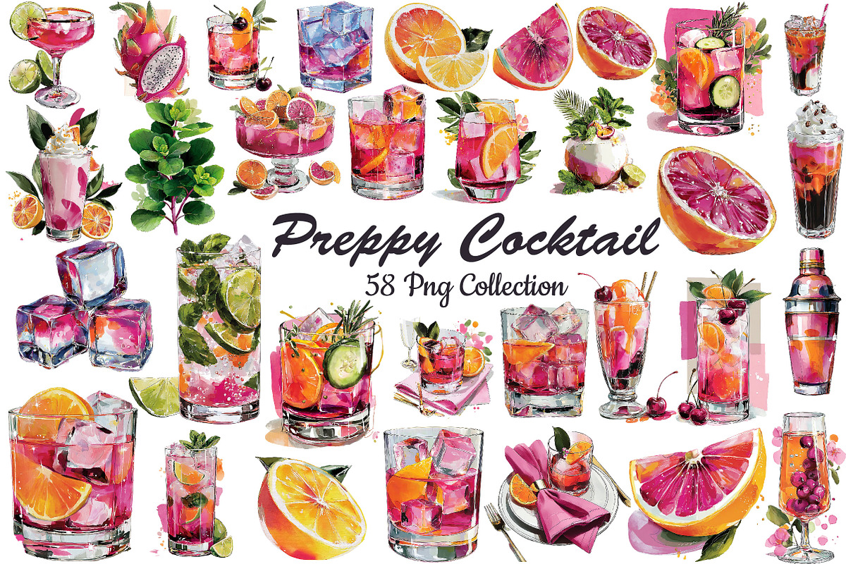 Preppy Cocktail Clipart Bundle, an Object Illustration by DreamCafeArt (Photo 1 of 6)
