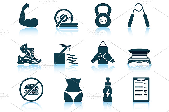 Set Of 12 Fitness Icons