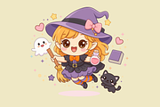 Chibi Witch Flying with Potion, a Person Illustration by Artpon Illustration (Thumbnail 3 of 3)