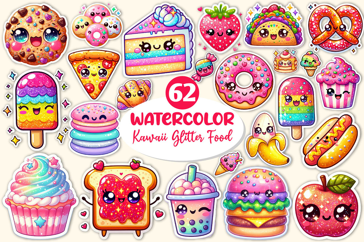 Kawaii Glitter Food Clipart Bundle, an Illustration by Dream Creation (Photo 1 of 6)