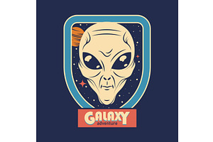 Galaxy label with alien head. Vector, an Illustration by Elegant Solution