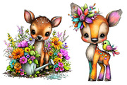 Cute Deer Spring Clipart Bundle, an Illustration by Designworld (Thumbnail 3 of 8)