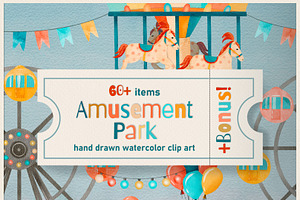 Amusement Park watercolor clip art, an Illustration by ARTerria