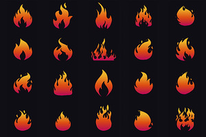 SET Fire Flame Icons on Black, an Object Graphic by ProArt