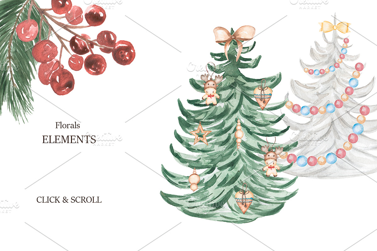 Watercolor Christmas Holidays, a Seasonal Illustration by MayaNavits (Photo 5 of 16)