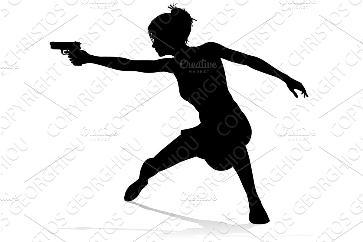 Woman Gun Silhouette Detective, a Person Illustration by Christos Georghiou
