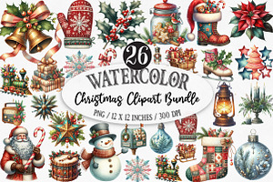 Christmas Watercolor Clipart, an Illustration by Designking