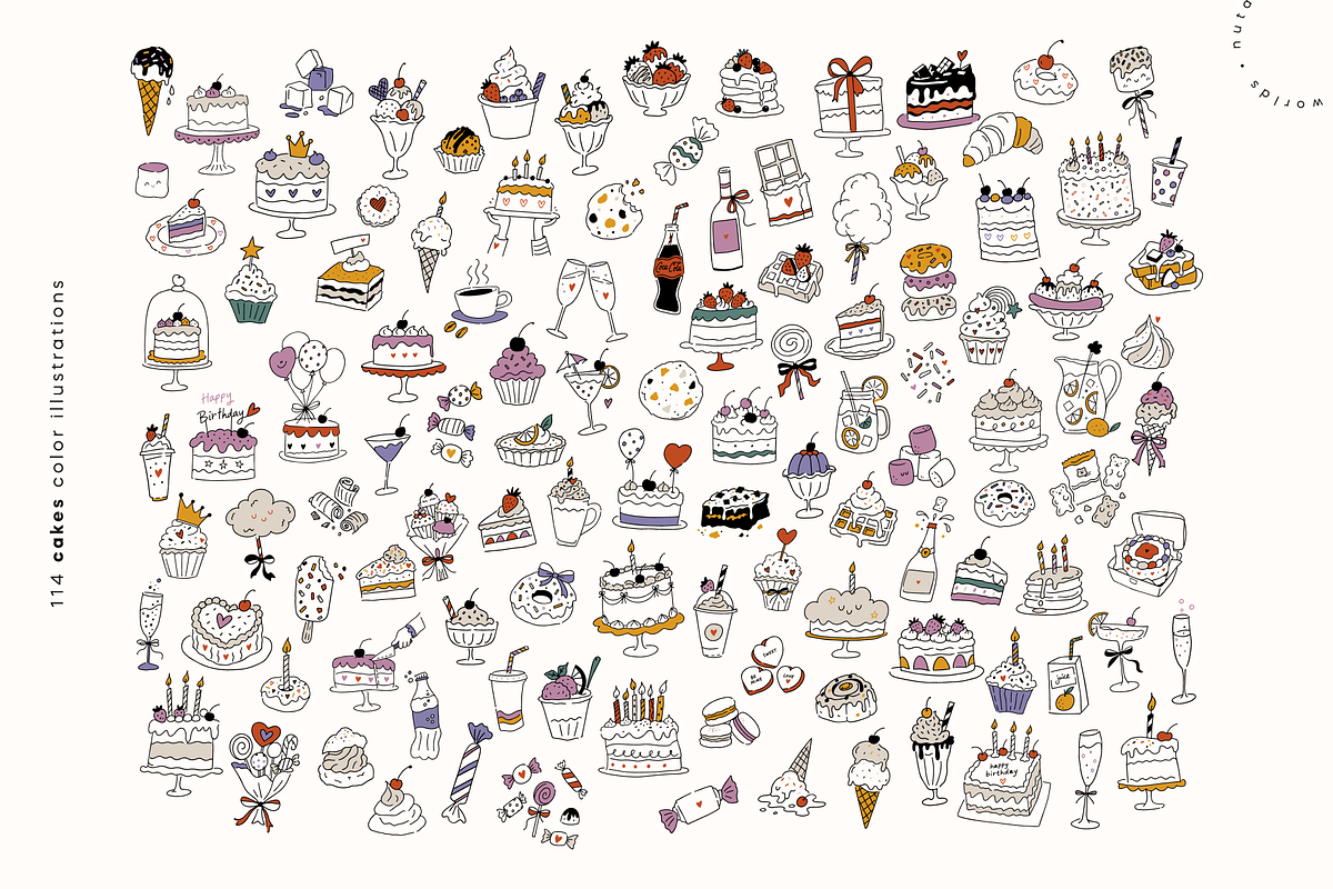 Birthday & Cakes Handmade Doodles, a Food Illustration by Nutalin Art (Photo 3 of 16)