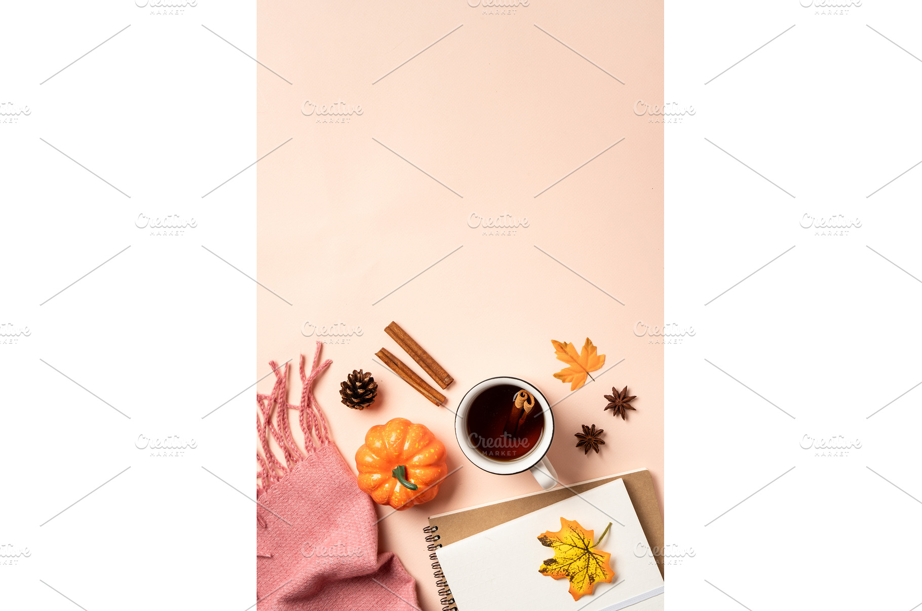 Notebook, hot tea and scarf with, a Food & Drink Photo by Nadia-nb