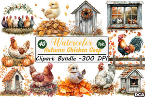Autumn Chicken Coop Clipart, an Illustration by DreamCafeArt