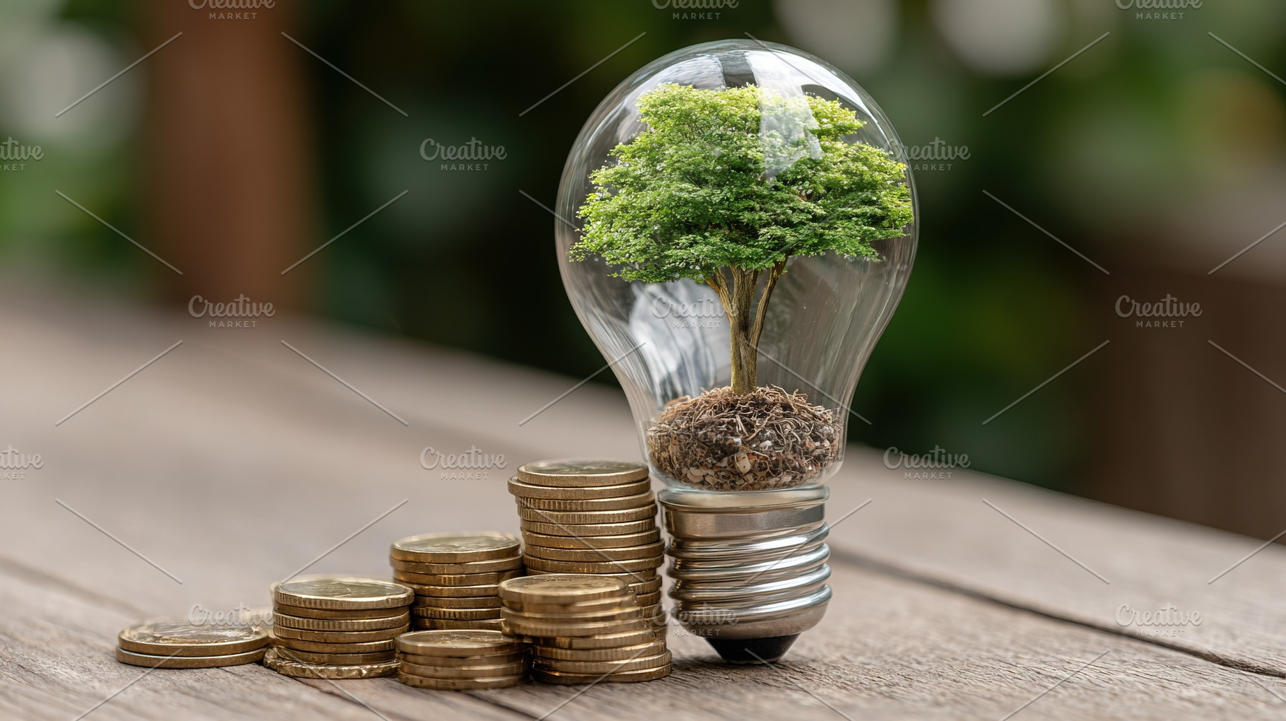 Tree Growing In Lightbulb With Coins, a Business Photo by Ales Munt