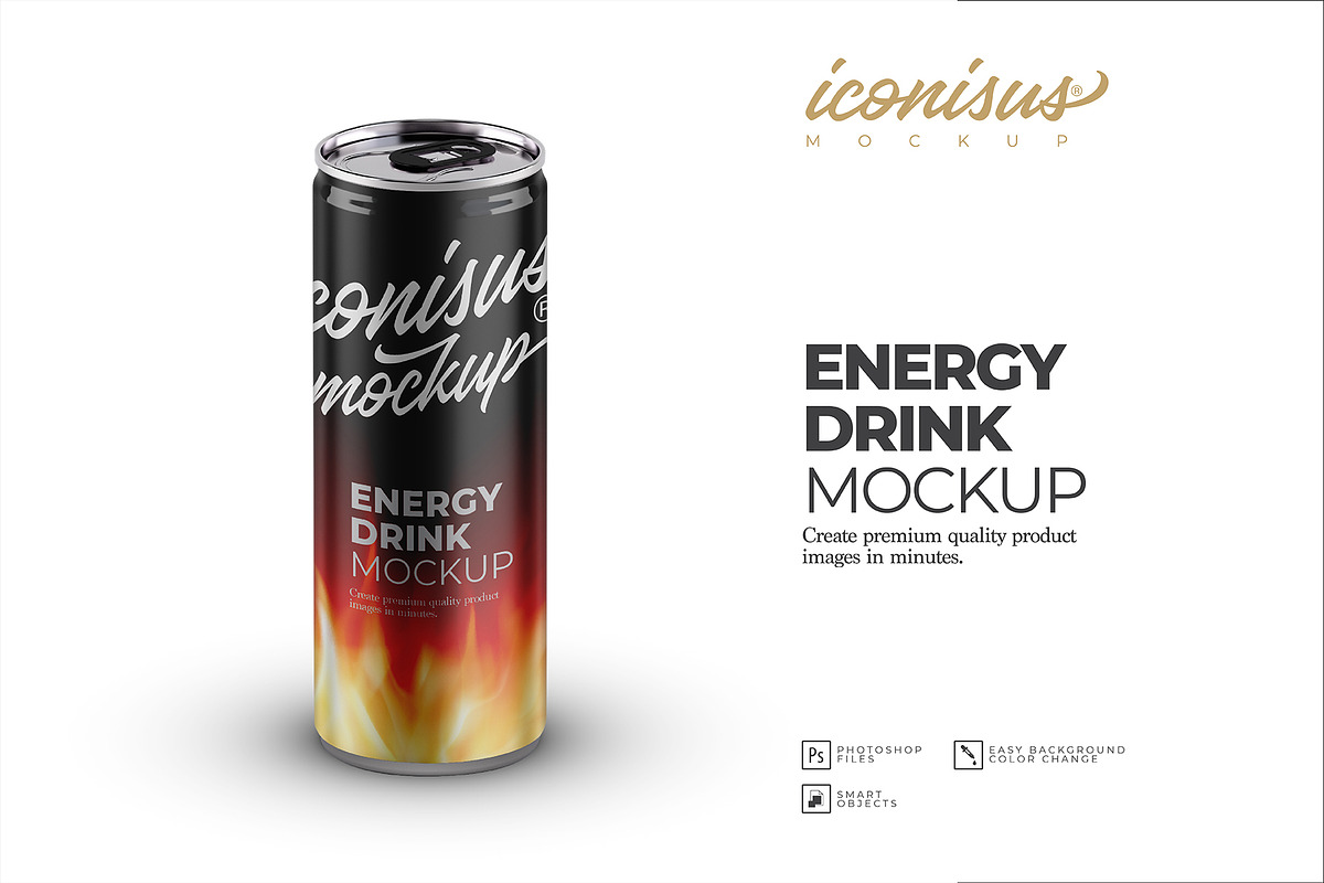 Energy Drink Mockup Template, a Packaging Mockup by iconisusmockup (Photo 1 of 3)