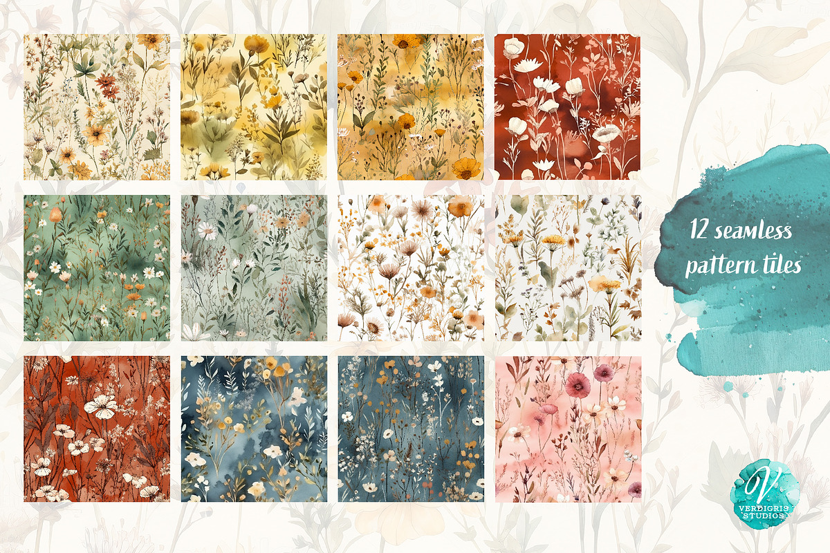 Boho Watercolor Floral Patterns, a Decorative Illustration by Verdigris ...
