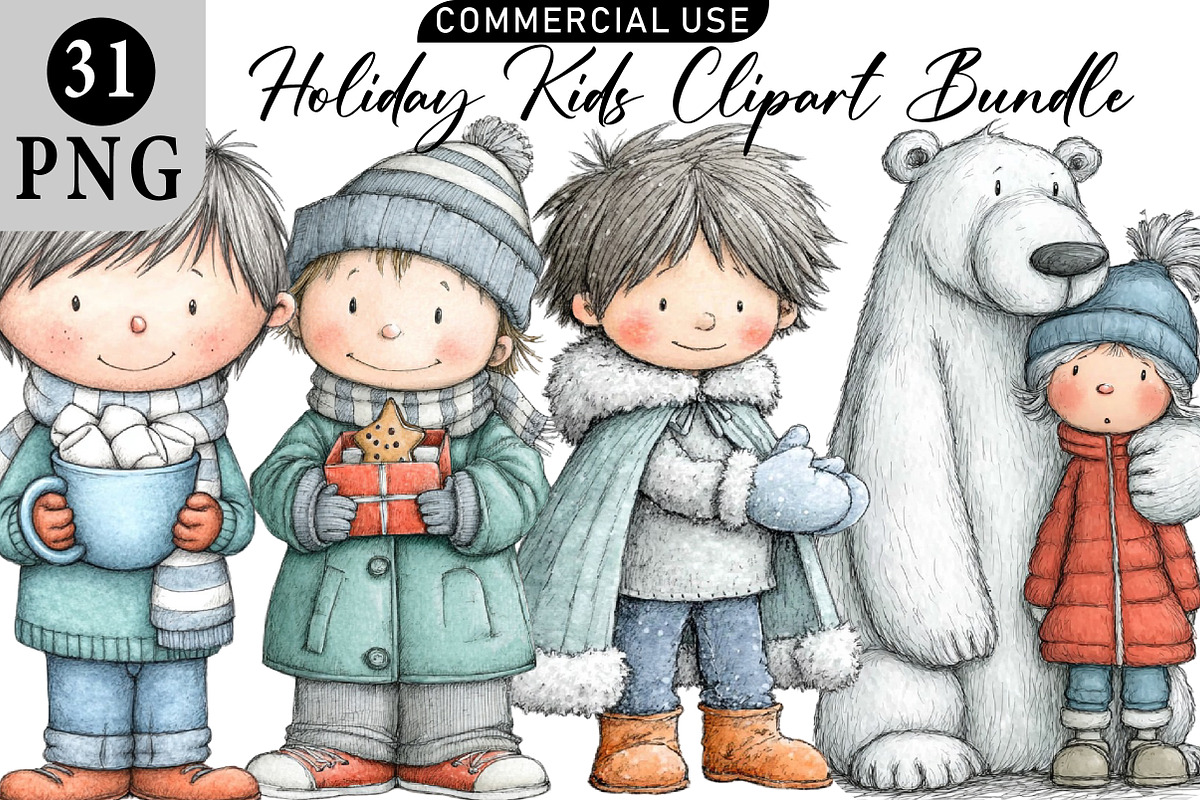 Holiday Kids Clipart Bundle, an Illustration by Daily.Designs (Photo 1 of 5)