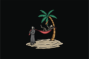 Skeletons Relaxing Under Palm Tree, an Object Illustration by nomlimo.com (Thumbnail 1 of 3)