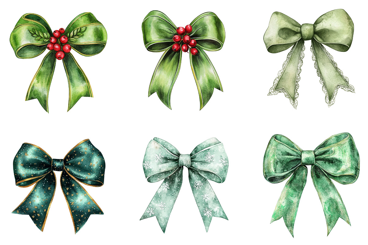 Green Coquette Christmas Bow Clipart, an Illustration by DreamArtGraphic (Photo 3 of 5)