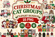 Christmas Cat Groups Clipart Bundle, a Seasonal Illustration by Tanya Kart (Thumbnail 1 of 10)