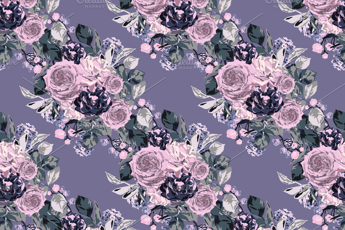 4 Violet Floral Seamless Patterns, a Pattern Graphic by Sunset&Sea Design