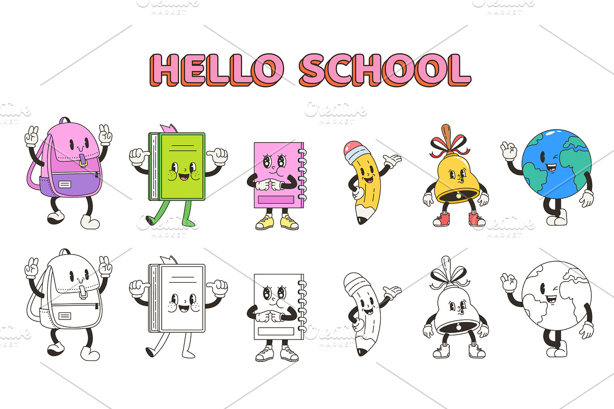 Hello school groovy characters, an Object Illustration by Valerie Bodnar