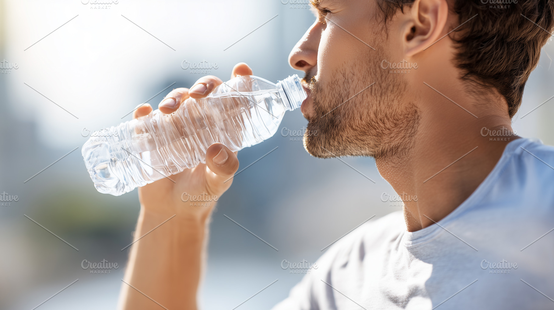 Man drinking water from a bottle, a Food & Drink Photo by MistyDay