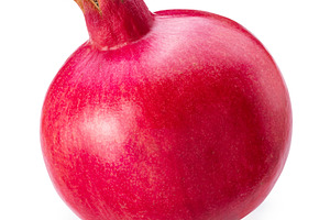 One ripe red pomegranate fruit isolated on white background. Fil, a Food & Drink Photo by Volff