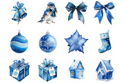 Watercolor Blue Christmas Clipart, an Illustration by Designking (Thumbnail 3 of 4)
