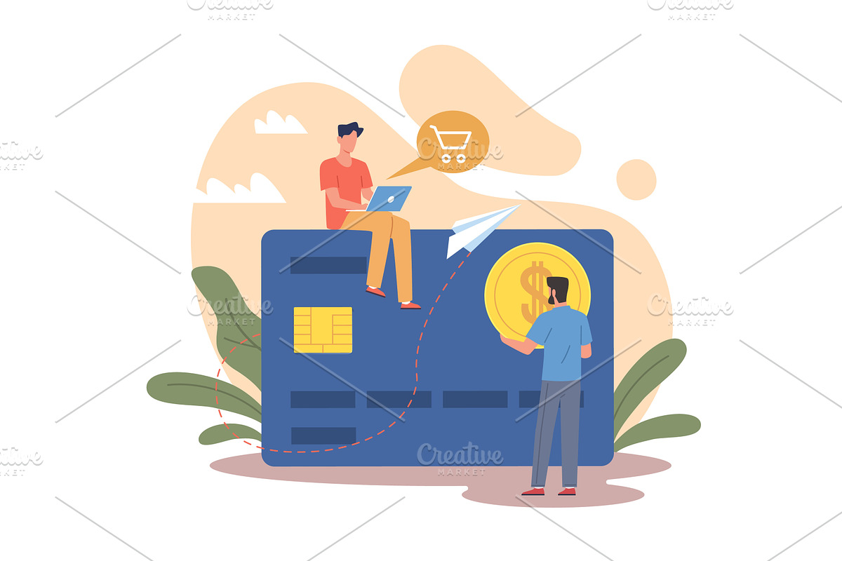 Using credit card. Dollar bill, a Finance Illustration by YummyBuum