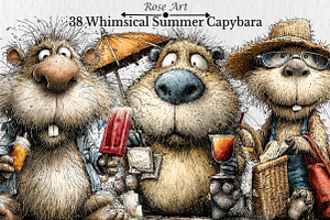 Whimsical Summer Capybara Clipart, a Seasonal Illustration by Rose Art