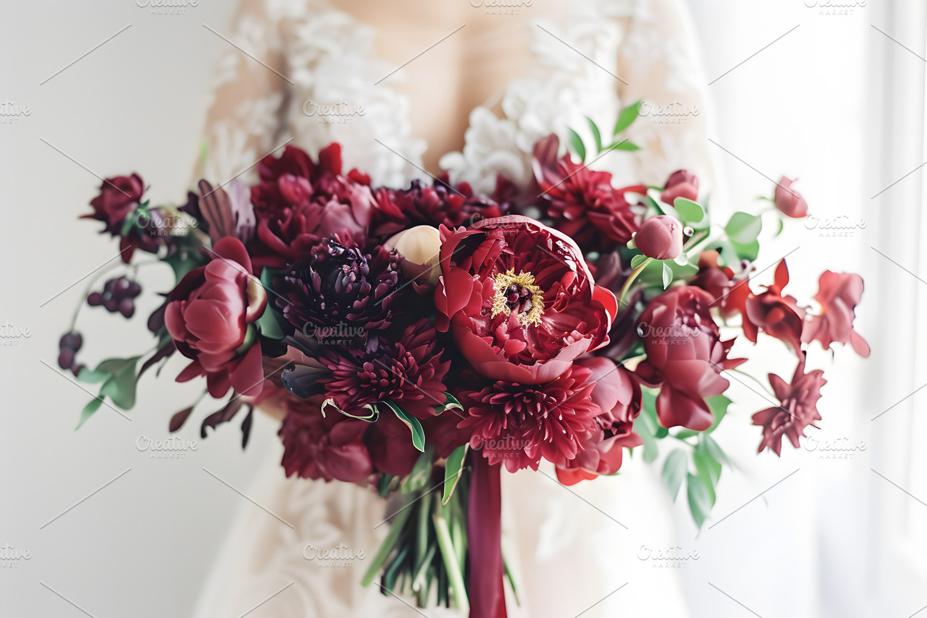 Wedding bouquet of dark red peonies, a Beauty & Fashion Photo by OlgaPilnik