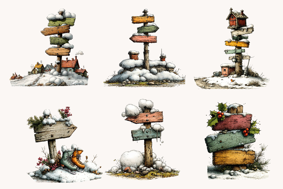 Whimsical Wooden Signpost Clipart, a Seasonal Illustration by Designworld (Photo 6 of 11)