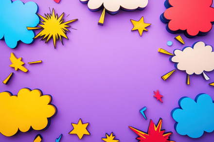 Colorful comic-style speech bubbles, a Photo by Iftikhar Alam