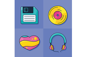 four nineties modern icons, an Object Illustration by studiogstock