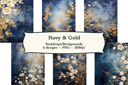 6 Navy & Gold Painting Backgrounds