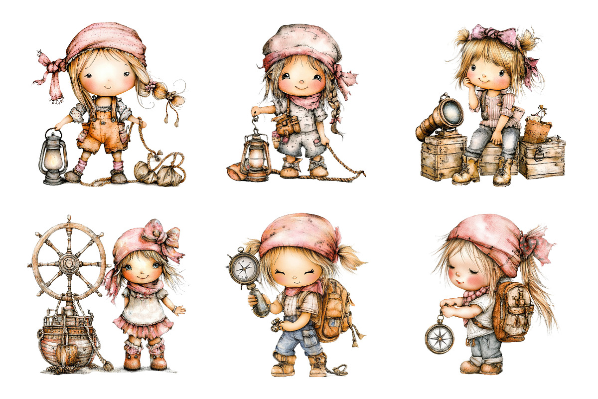 Nautical Sailor Girls Clipart Bundle, an Illustration by SinaCreation (Photo 2 of 9)