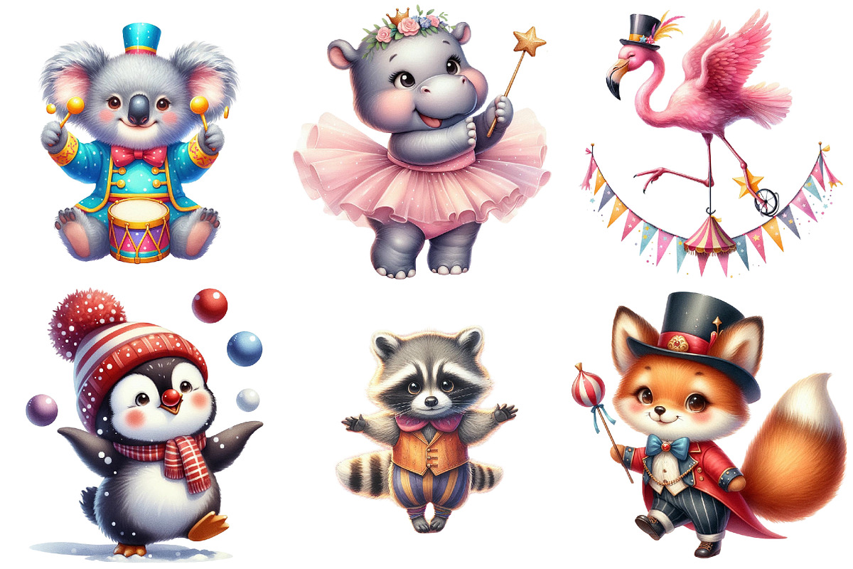Watercolor Cute Baby Circus Animals, an Illustration by Watercolor design (Photo 2 of 4)