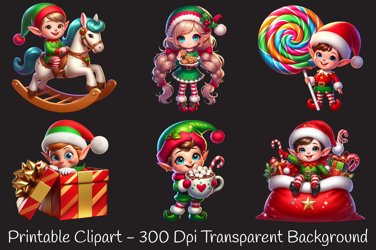 Cute Elf Christmas Clipart Bundle, an Illustration by RobertsArt (Photo 5 of 7)