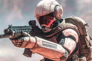 Robot soldier scanning horizon with tactical weapon ready, an Industrial Photo by GoodGoods (Thumbnail 2 of 2)