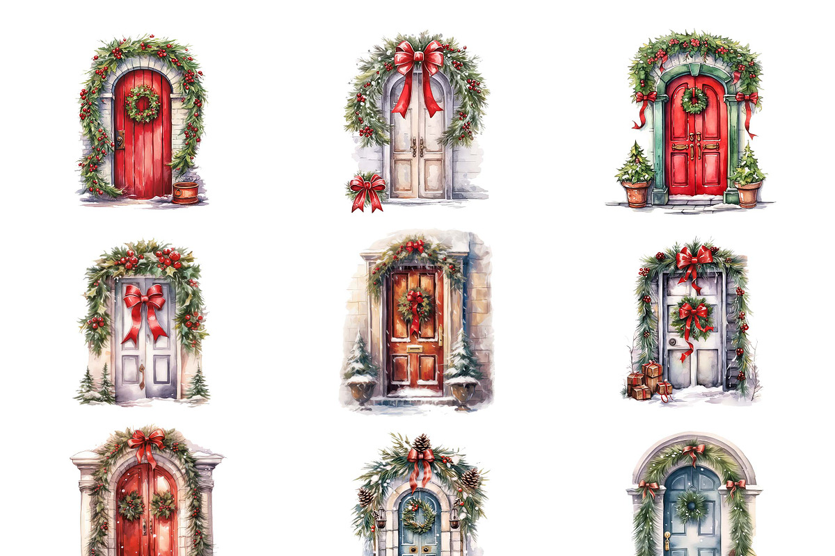 Watercolor Christmas Door Clipart, an Object Illustration by Design Scotch (Photo 2 of 9)